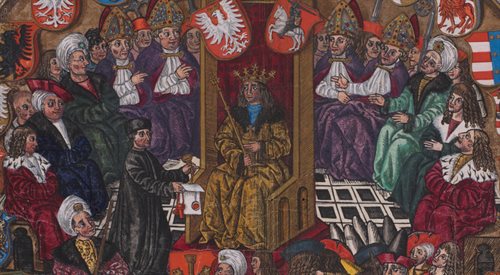 Król Aleksander Jagiellończyk w sejmie, fragment karty z tzw. Statutu Łaskiego
