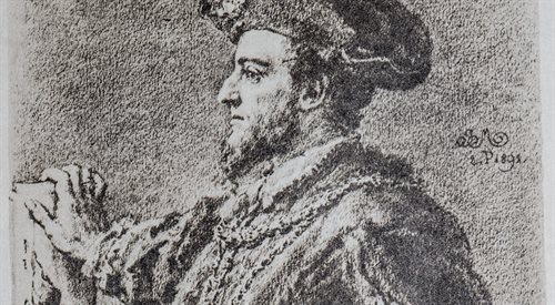Zygmunt II August. Reprodukacja rysunku Jana Matejki