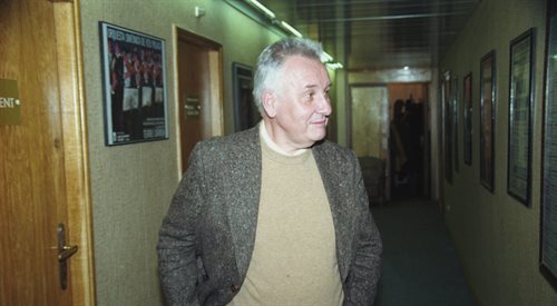 Henryk Mikołaj Górecki w siedzibie Wielkiej Orkiestry Symfonicznej Polskiego Radia w Katowicach, 1993 r.