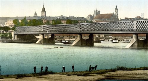Most Kierbedzia w Warszawie, rycina z około 1900 roku