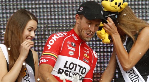 Jonas van Genechten cieszy się z wygrania 4. etapu Tour de Pologne