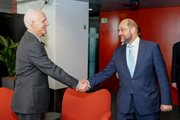 Aleś Bialacki i Martin Schulz, przewodniczący Parlamentu Europejskiego. Białoruski opozycjonista 2 lipca przebywał z wizytą w PE w Strasburgu