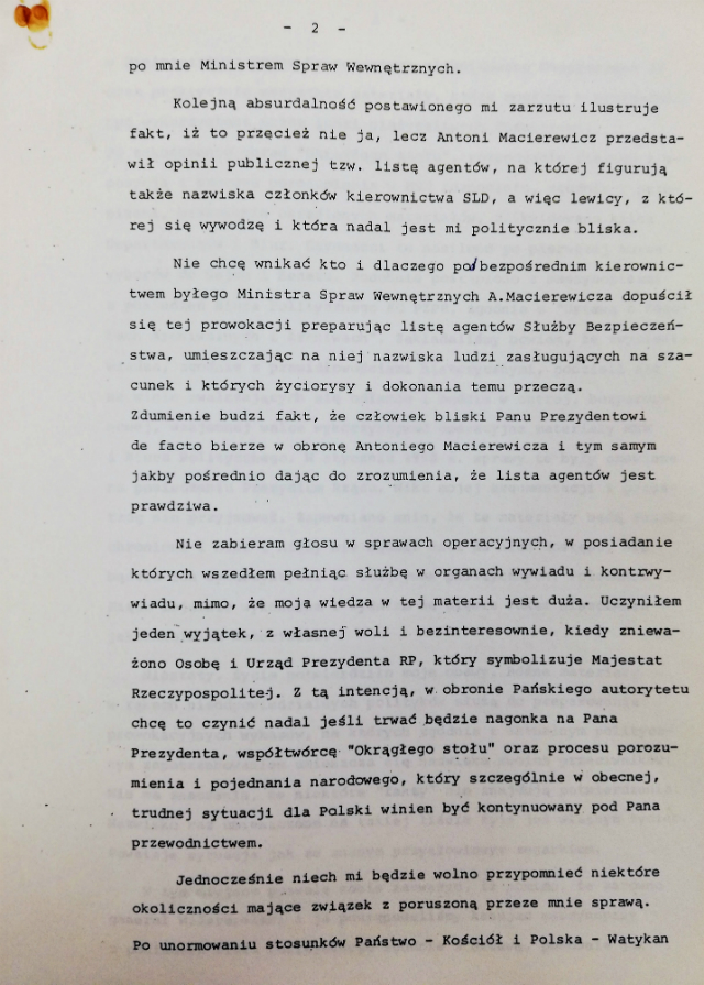 List generała Czesława Kiszczaka do Lecha Wałęsy 