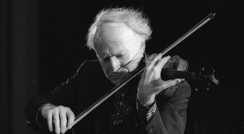 Yehudi Menuhin, amerykański wirtuoz skrzypiec, w Warszawie,  kwiecień 1984.