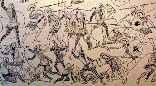Fragment jednego z dzieł prezentowanych na wystawie Bitwa pod Maratonem w Atenach