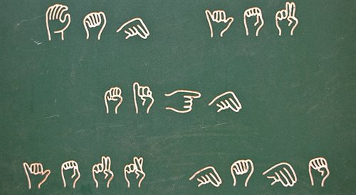 Gramatyka przestrzenna języka migowego wymaga od uczących się go dorosłych całkowitej zmiany myślenia. Nz.  tłumacz podczas występu Emeli Sande