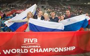 Kibice reprezentacji Rosji podczas meczu z Brazylią w grupie H mistrzostw świata siatkarzy w Łodzi