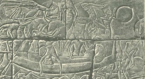 Relief z Medinet Habu przedstawiający filistyński okręt wojenny