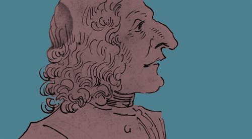 Grafika na podstawie XVIII-wiecznej karykatury przedstawiającej Antonia Vivaldiego