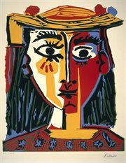 Pablo Picasso, Popiersie kobiety w kapeluszu, 1962, linoryt barwny