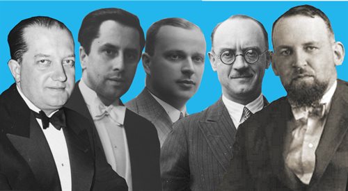 Dyplomaci RP, którzy zaangażowali się w pomoc Żydom. Od lewej: Józef Lipski, Tadeusz Romer, Tadeusz Brzeziński, Feliks Chiczewski, Aleksander Ładoś