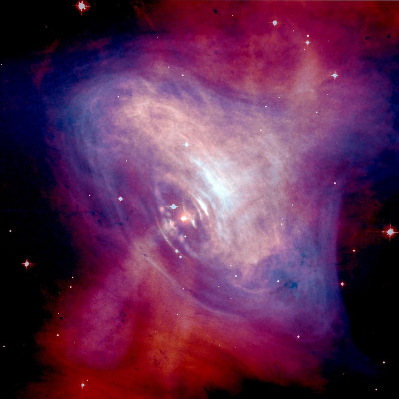 Pulsar w mgławicy Kraba. Obraz optyczny pochodzący z kosmicznego teleskopu Hubble’a. Źr. WIkipwdia/domena publiczna, fot. NASA/STScI