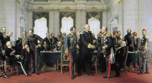Kongres Berliński (potężna postać Otto von Bismarcka góruje nad otoczeniem) fot. Wikimedia Commons.
