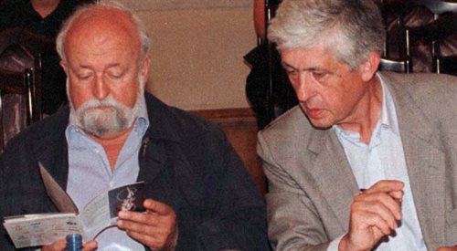 Krzysztof Penderecki i Marek Stachowski podczas Międzynarodowego Konkursu Współczesnej Muzyki Kameralnej Imienia Krzysztofa Pendereckiego w 1999 r.