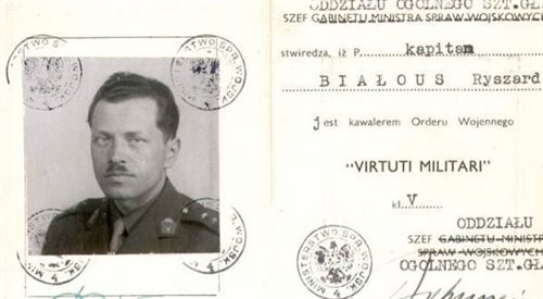 Ryszard Białous - dokument potwierdzający odznaczenie orderem Virtuti Militari, najwyższym polskim odznaczeniem wojennym
