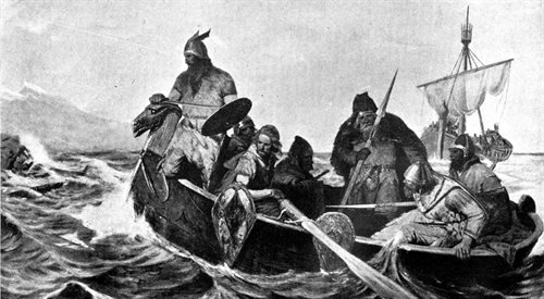 Wikingowie lądują na Islandii. Obraz  Oscara Wergelanda