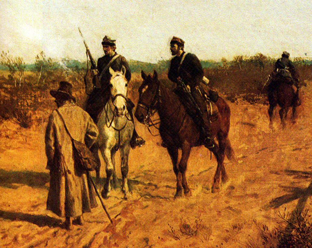 Obraz Maksymiliana Gierymskiego "Patrol powstańców 1863", źr. Wikipedia/domena publiczna