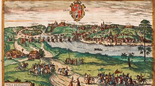 Widok Grodna na panoramie Brauna i Hogenberga z 1575 roku