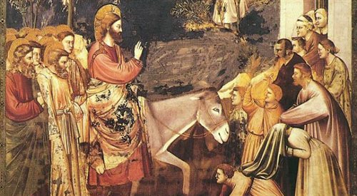 Triumfalny wjazd Jezusa do Jerozolimy - fragment obrazu włoskiego artysty Giotto (13 wiek)