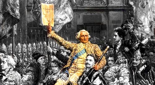 Przetworzony fragment obrazu Jana Matejki Konstytucja 3 Maja 1791 roku