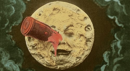 Kadr z pokolorowanej kopii Podróży na księżyc Georgesa Mlisa z 1902 roku. Legendarny film zainspirował Monikę Milewską do napisania słuchowiska pod tym samym tytułem