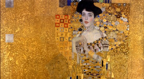 Przy wykonaniu Złotej Adeli (na zdj. fragm. obrazu) Gustav Klimt zastosował złoto i srebro w płatkach