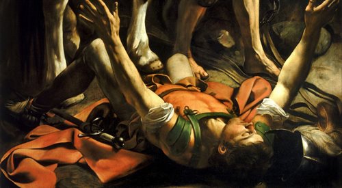Fragment obrazu Caravaggia  pt. Nawrócenie św. Pawła (w drodze do Damaszku)