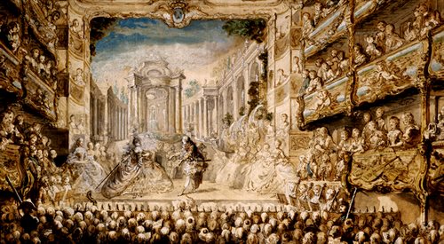 Wystawienie opery w paryskim Palais-Royal przedstawione na grafice Gabriela de Saint Aubina