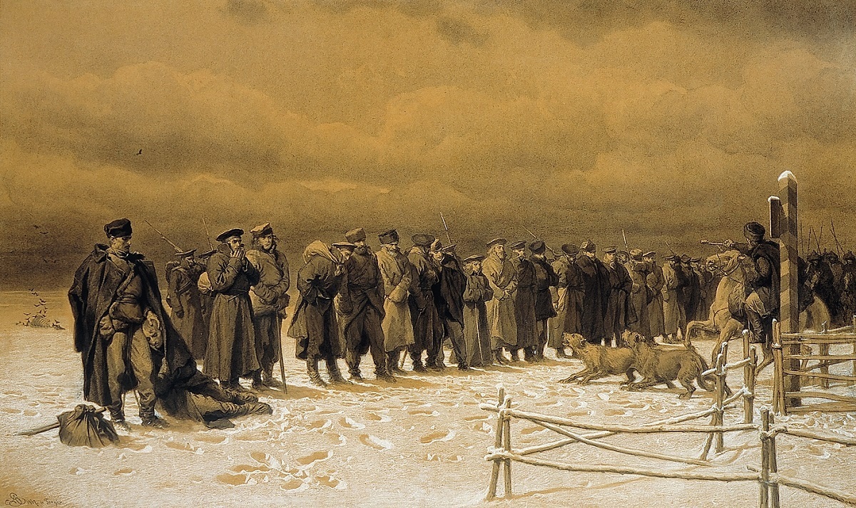 Obraz Artura Grottgera "Pochód na Sybir", 1867