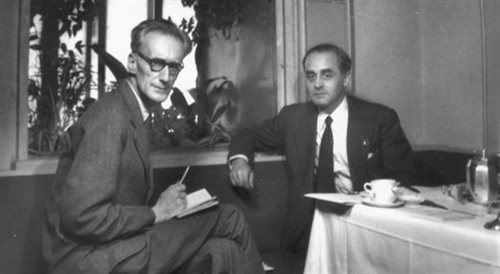 Józef Czapski i Jerzy Giedroyc biorą udział w Kongresie Wolności Kultury. Berlin, czerwiec 1950. Fot. Instytut Literacki