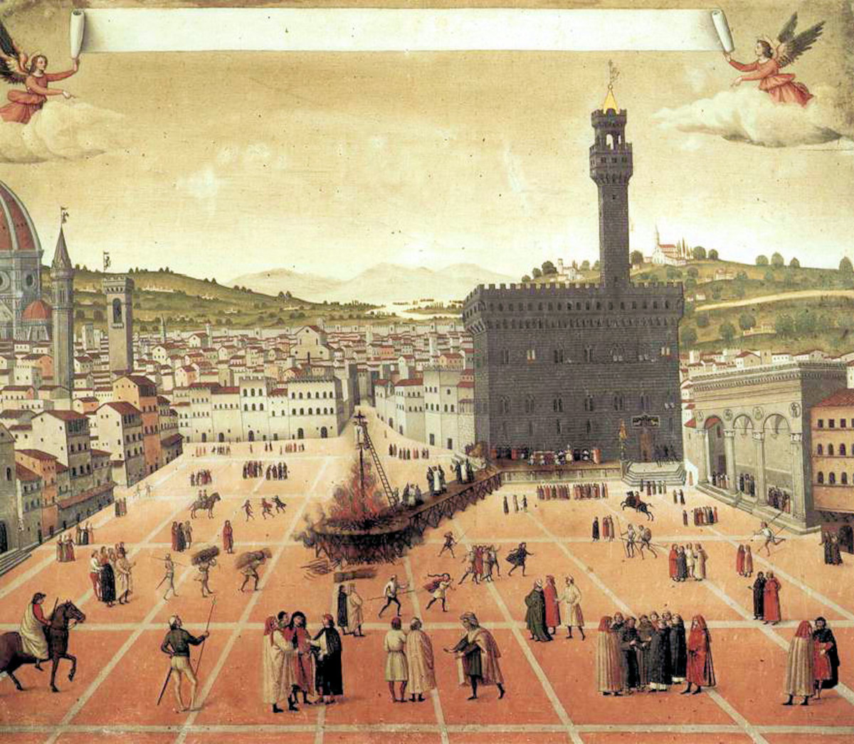 Egzekucja Savonaroli na Piazza della Signoria we Florencji, ok. 1498 r. Fot. Wikimedia/domena publiczna 