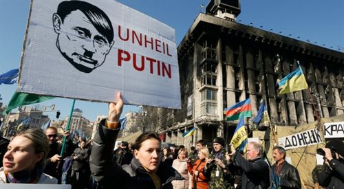 Protest przeciw rosyjskiej agresji w Kijowie