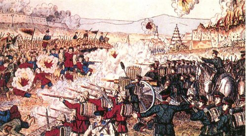 Starcie pomiędzy oddziałami bokserów, a wojskami angielsko-japońskimi fot. Wikimedia Commons.