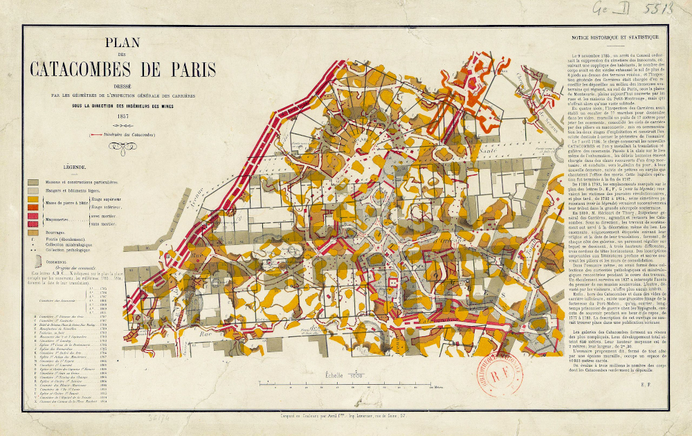 Plan paryskich katakumb z 1857 roku. Źródło: wikimedia/domena publiczna