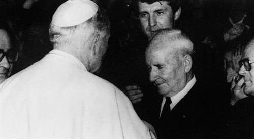 Papież Jan Paweł II i Franciszek Gajowniczek (1982)