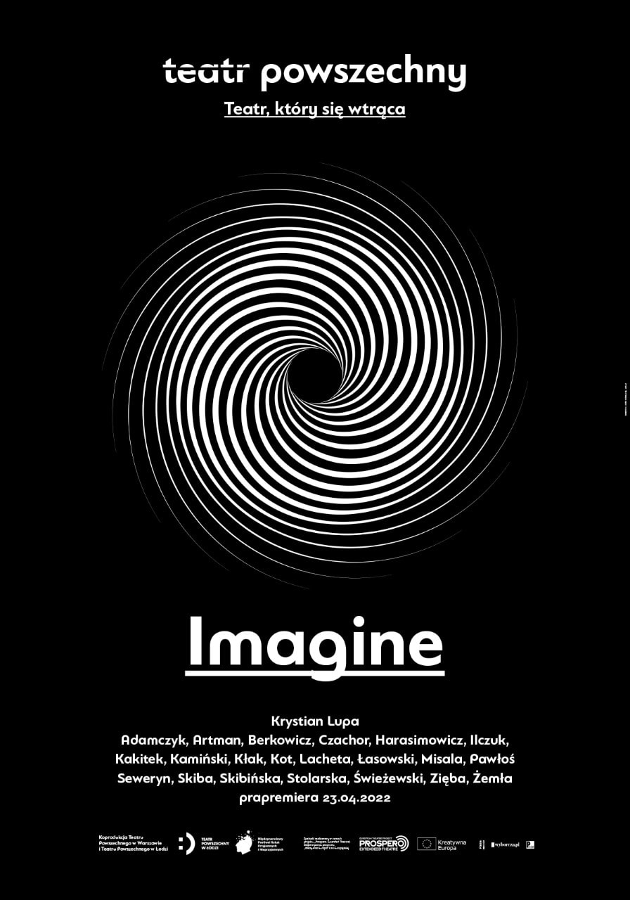 Plakat promujący spektakl "Imagine" w reżyserii Krystiana Lupy
