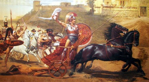 Achilles triumfujący po zwycięskim pojedynku z Hektorem, fresk autorstwa Franza von Matscha
