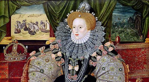 Elżbieta po rozgromieniu armady - zdj. obrazu Georgea Gowera (15401596), obecnie w zbiorach Woburn Abbey, Wikimedia Commons