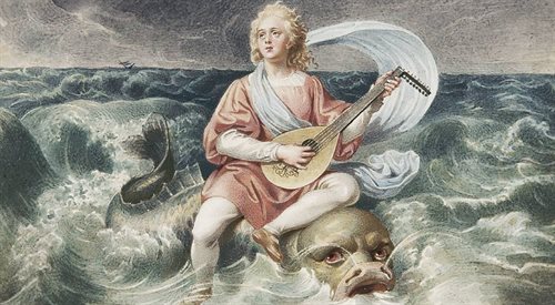 Jedną z personifikacji muzyki jest Arion, na wpół mityczny poeta, który wyskoczył za burtę i został cudownie ocalony przez delfiny, które ukochały sobie jego śpiew