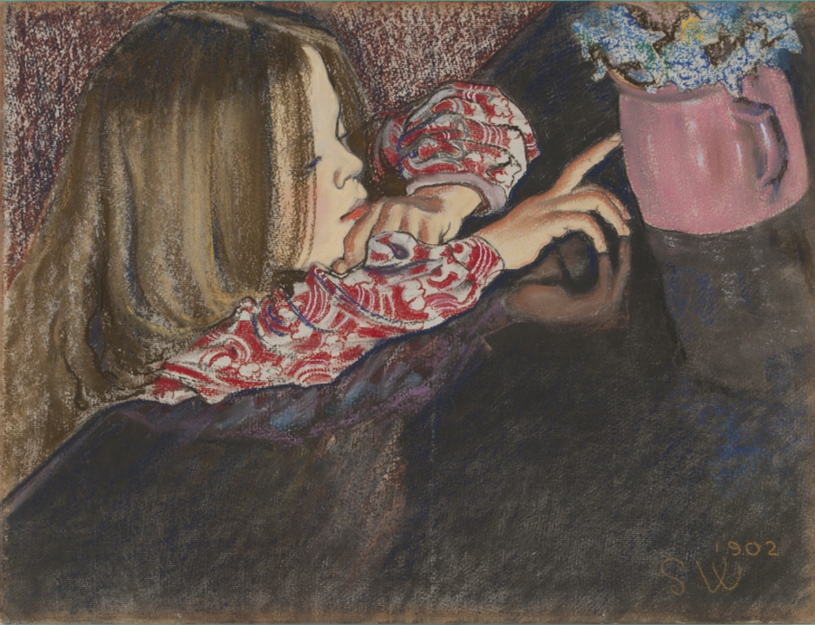 Mała Helena Chmurska na obrazie "Helenka z wazonem" Stanisława Wyspiańskiego. Dzieło znajduje się w zbiorach Muzeum Narodowego w Krakowie