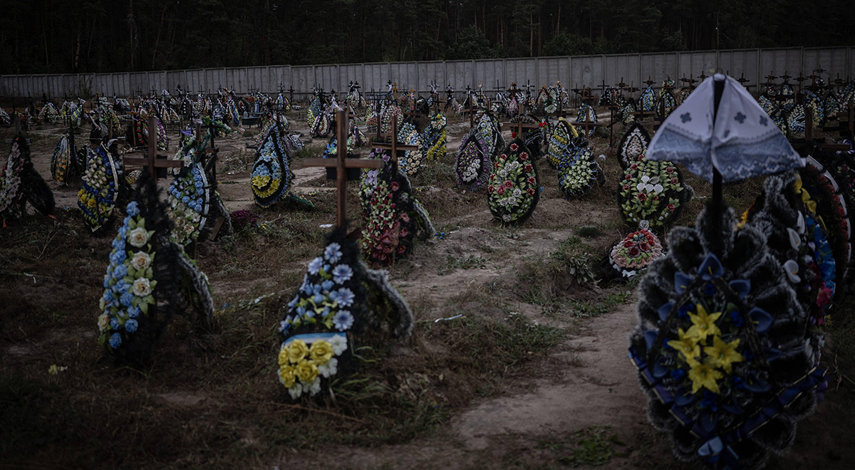 A cementery at Bucha, Ukraine