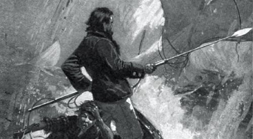 Ilustracja I. W. Tabera ukazująca finałową pogoń za Moby Dickiem