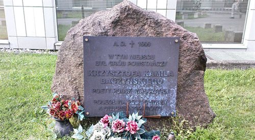 Miejsce upamiętniające powstańczy grób Krzysztofa Kamila Baczyńskiego na dziedzińcu Pałacu Jabłonowskich w Warszawie.
