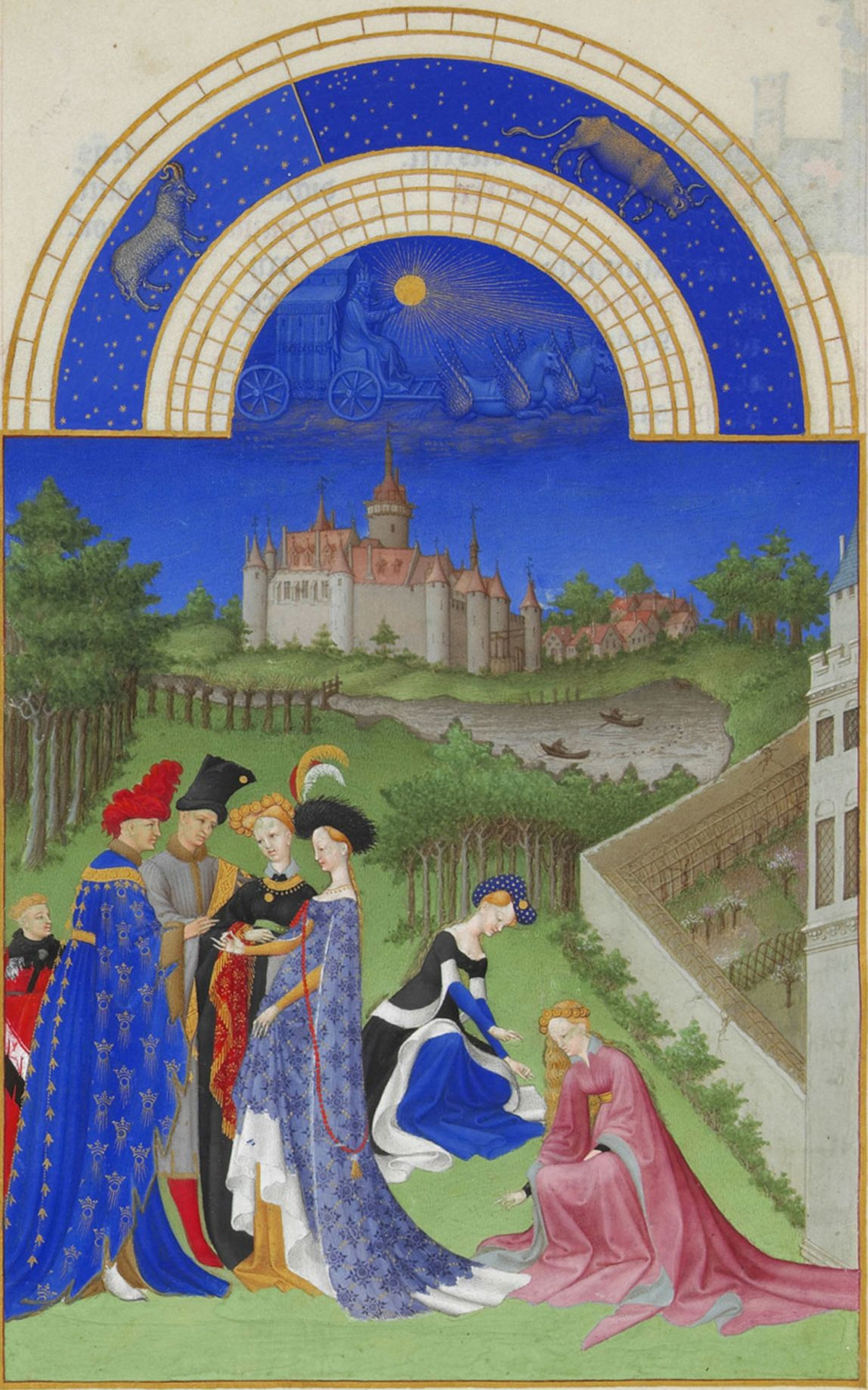 Bracia Limbourg, "Kwiecień", "Bardzo bogate godzinki księcia de Berry", XV w. Fot. Wikimedia/domena publiczna