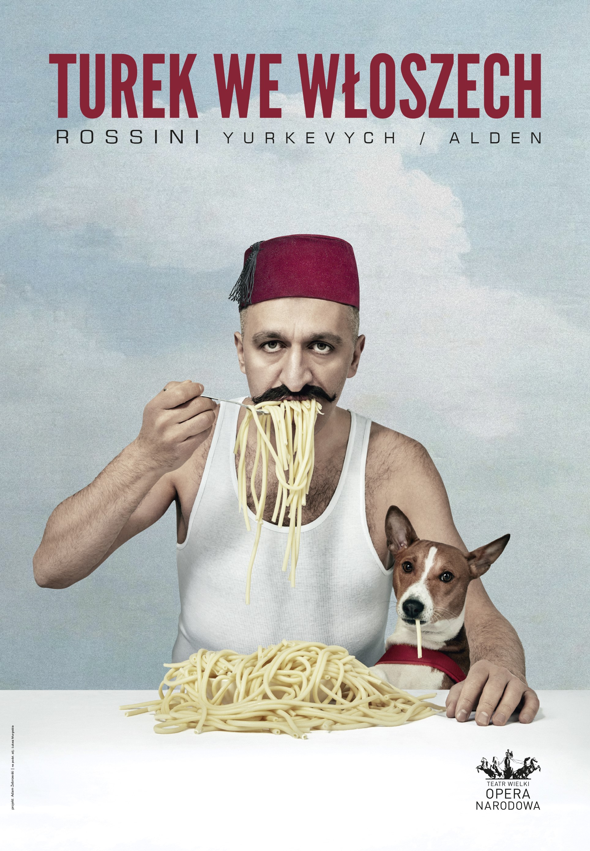 Plakat promujący spektakl "Turek we Włoszech" w Teatrze Wielkim - Operze Narodowej; Foto: Łukasz Murgrabia; Projekt plakatu: Adam Żebrowski
