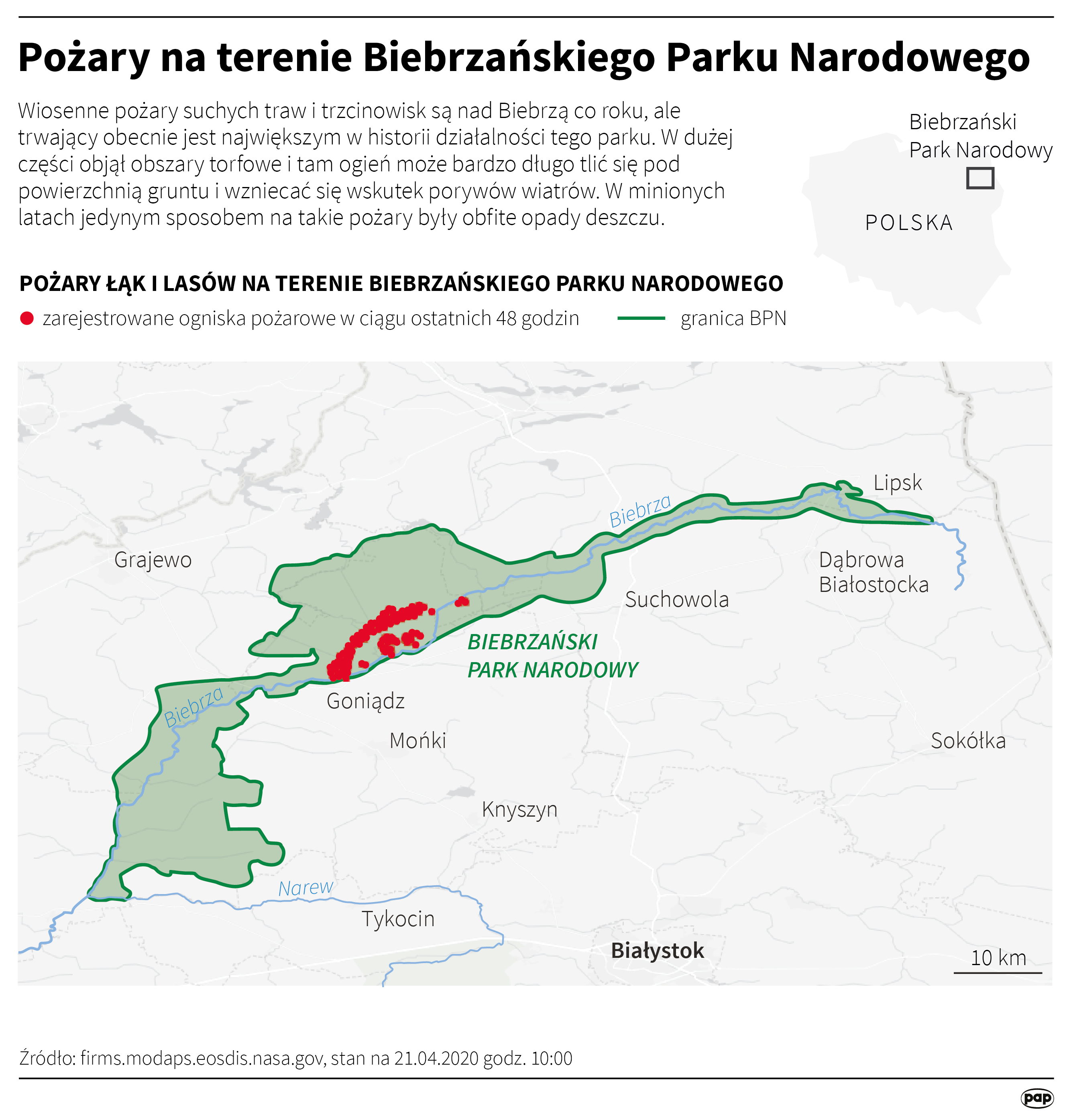 Pożary na terenie Biebrzańskiego Parku Narodowego (opr. Maria Samczuk, Adam Ziemienowicz/PAP)