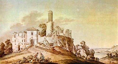 Widok zamku w Rabsztynie koło Olkusza. Akwarela Zygmunta Vogela z 1792 roku.
