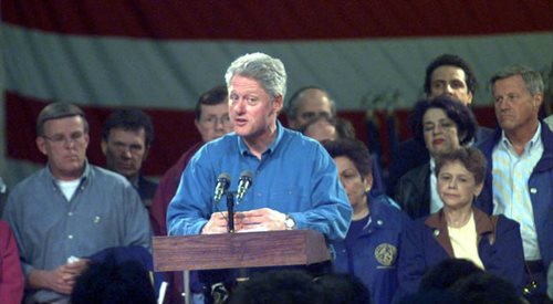 Bill Clinton podczas przemówienia w Północnej Dakocie, aut. Heather Cabral, źr. Rząd Federalny USA (22.04.1997), Wikipediadp