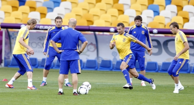 Ukraińscy piłkarze podczas treningu