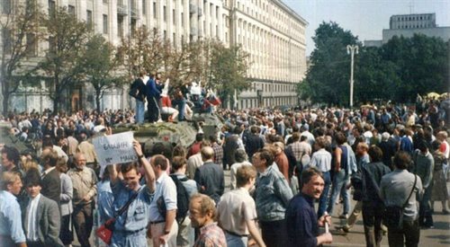 Demonstracje na ulicach Moskwy 1991